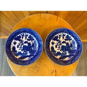 Antique Occupied Japan Blue Willow Porcelain Saucer Plate Set (7187)